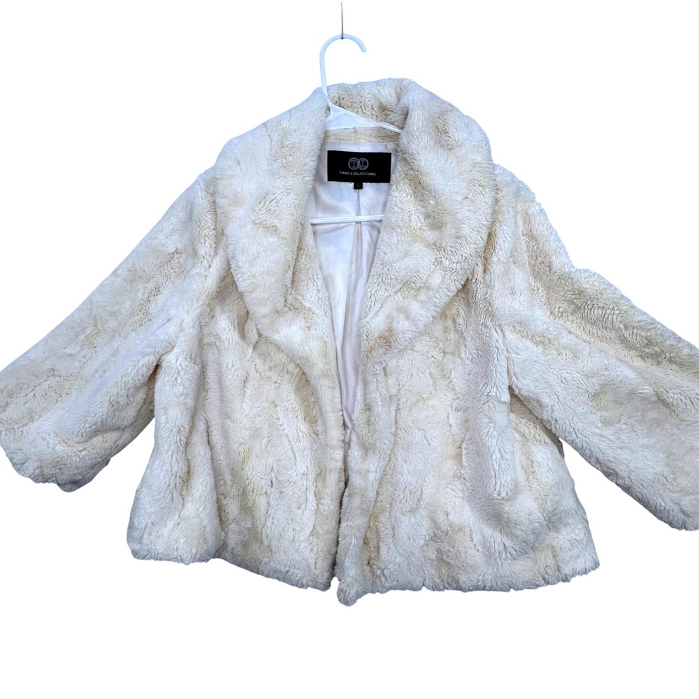 Tart Collections‎ Faux Fur Jacket Womens Small Cream Shawl Collar Glam Mob Wife